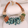 Bohemian Style Round Gemstone & Glass & Wood & CCB Plasitc Beaded Bib Necklaces FS-WGADB81-01-3