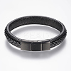 Braided Leather Cord Bracelets BJEW-H561-04C-2