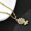 Brass Micro Pave Clear Cubic Zirconia Sunflower Pendant Necklaces for Women NJEW-A039-01A-G-3