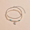 1Pc Starfish Alloy Charm Glass Seed Beaded Stretch Anklets and 1Pc Alloy Ball Chain Anklets FS-WGED47C-01-1