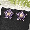 Flower Brass Micro Pave Cubic Zirconia Stud Earrings for Women EJEW-G428-28B-03-3