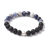 8mm Round Natural Lava Rock & Gemstone & Shell Pearl Beaded Stretch Bracelets for Women Men BJEW-JB10314-3