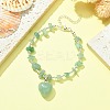 Natura Green Aventurine Heart Charm Bracelet with Chips Beaded Chains BJEW-TA00295-01-4