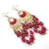 Bohemian Style Alloy Resin Moon with Teardrop Tassel Dangle Earrings FS-WG624F3-02-1