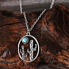 Alloy with Synthetic Turquoise Oval with Cactus Pendant Necklaces FS-WG3DEAB-03-2