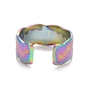 Ion Plating(IP) Rainbow Color 304 Stainless Steel Textured Open Cuff Ring for Women RJEW-C025-29M-3