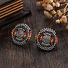 Bohemian Style Vintage Colorful Glass Seed Bead & Rhinestone Beaded Stud Earrings VY5957-3-1