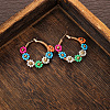 Flower Brass Glass Seed Beaded Hoop Earrings FS-WG0698E-01-2