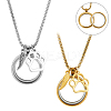 2Pcs 2 Colors Stainless Steel Paw Print Feather Flat Rond Pet Fur Locket Pendant Box Chain Necklaces NJEW-DR00016-1