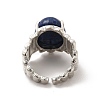 Natural Dyed Lapis Lazuli Oval Open Cuff Ring RJEW-P082-03P-18-4