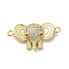 Brass Micro Pave Clear Cubic Zirconia Elephant Connector Charms KK-M324-22G-1