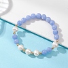 Natural Dyed Blue Lace Agate & Cultured Freshwater Pearl Round Beads Stretch Bracelets for Women BJEW-JB12706-1