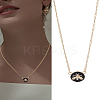 1Pc Alloy Black Enamel Flat Round with Bee Pendant Necklaces for Women NJEW-LP0004-17-1