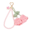 Handmade Cotton Yarn Crochet Lily of the Valley & Glass Pearl Round Bead Pendant Decorations HJEW-JM04389-04-1