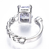 Clear Cubic Zirconia Rectangle Open Cuff Ring RJEW-N039-02P-3
