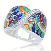 Ethnic Style Brass Micro Pave Cubic Zirconia and Enamel Finger Rings FS-WG810B2-04-3