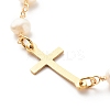 201 Stainless Steel Cross Link Bracelet with Natural Pearl Beaded Chains for Women X-BJEW-JB08543-5