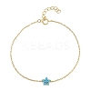 925 Sterling Silver Cubic Zirconia & Synthetic Turquoise Flower Link Bracelets XT0862-3-1