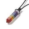 Natural & Synthetic Mixed Gemstone Bullet Pendant Necklace with Waxed Cords for Women NJEW-M196-02B-4