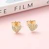 Heart Brass Micro Pave Clear Cubic Zirconia Stud Earrings EJEW-Z144-11G-1