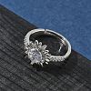 Flower Brass with Clear Cubic Zirconia Finger Rings for Women RJEW-Z111-01P-3