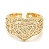 Heart Clear Cubic Zirconia Wide Open Cuff Ring RJEW-L121-041G-2