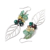 Leaf 201 Stainless Steel Natural Citrine & Natural Green Aventurine & Natural Malachite & Natural Garnet Chip Dangle Earrings EJEW-JE06138-02-4