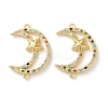 Rack Plating Brass Colorful Cubic Zirconia Moon Star Connector Charms KK-C084-21G-1