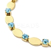 304 Stainless Steel Aquamarine Rhinestone Link Chain Bracelets for Women BJEW-G712-13C-03-2