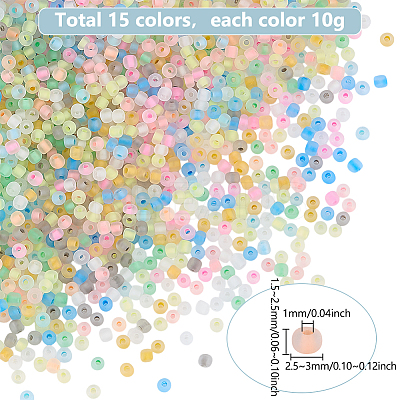 150G 15 Colors Luminous Round Glass Seed Beads SEED-PH0002-44-1