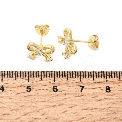 Bowknot Brass Micro Pave Clear Cubic Zirconia Stud Earrings for Women LS-EJEW-G460-03G-1