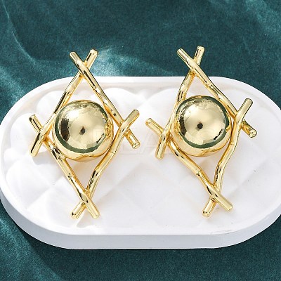Rhombus with Round Brass Stud Earrings EJEW-R025-03G-1