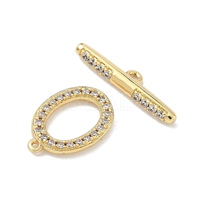 Oval Brass Micro Pave Clear Cubic Zirconia Toggle Clasps KK-G548-25G-1