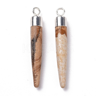 Natural Picture Jasper Brass Pointed Pendants G-B025-02P-13-1