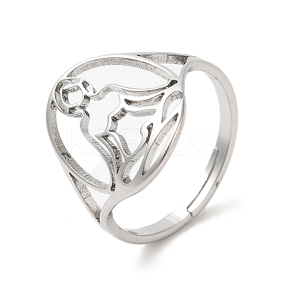 Non-Tarnish 304 Stainless Steel Holllow Human Adjustable Ring for Women RJEW-M149-16P-1