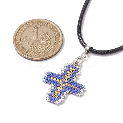 Glass Seed Cross Pendant Necklaces NJEW-MZ00025-03-1