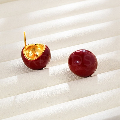 Brass Enamel Stud Earrings for Women EJEW-U055-23B-G-1