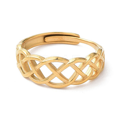 Ion Plating(IP) 304 Stainless Steel Hollow Sailor's Knot Adjustable Rings RJEW-D006-28G-1