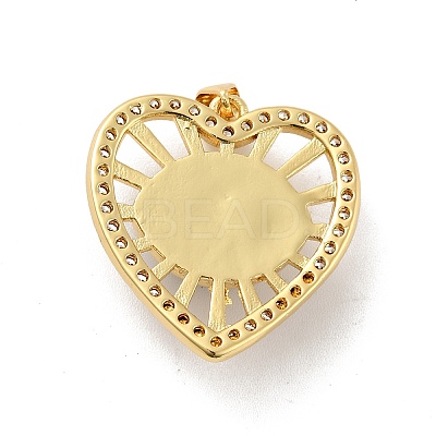 Heart with Eye Brass Micro Pave Clear Cubic Zirconia Pendants KK-G419-07G-04-1