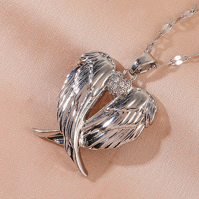 Heart Wing Brass Clear Cubic Zirconia Pendant Necklaces for Women FS-WGF93AE-01-1