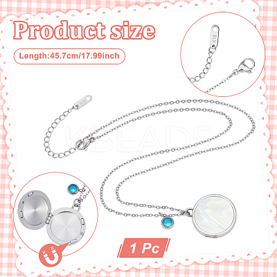 Stainless Steel Pave Natural White Shell Flat Round Magnetic Locket Pendant Necklaces for Women NJEW-NB00013-1