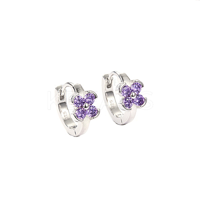 Anti-Tarnish Rhodium Plated Platinum 925 Sterling Silver Micro Pave Cubic Zirconia Hoop Earrings MJ7075-2-1