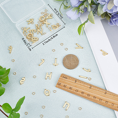 26Pcs 26 Styles Brass Letter Connector Charms with 52Pcs Open Jump Rings KK-CN0002-66-1