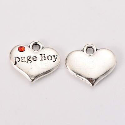 Wedding Theme Antique Silver Tone Tibetan Style Heart with Page Boy Rhinestone Charms TIBEP-N005-14C-1