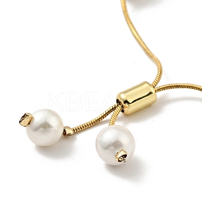 Shell Pearl Beaded Slider Bracelet with Brass Snake Chain BJEW-B066-01B-03-1