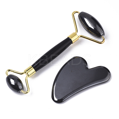Magnetic Synthetic Hematite Facial Roller & Heart Shape Gua Sha G-N0324-12-1