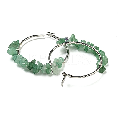 Alloy with Copper Wire Natural Aventurine Hoop Earrings EJEW-Q388-01C-1