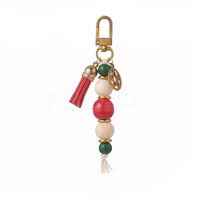 Wooden Beaded Tassel Pendant Decoration HJEW-JM00951-1