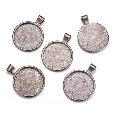 Flat Round Alloy Pendant Cabochon Settings PALLOY-A15654-B-1
