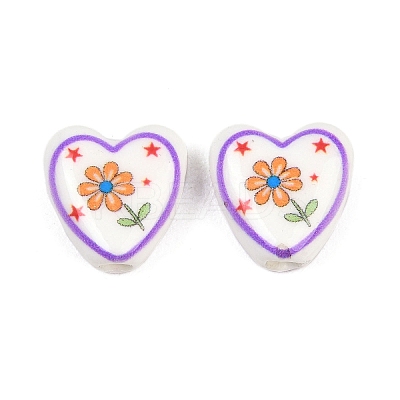 Floral Printed Porcelain Beads PORC-A033-01G-1